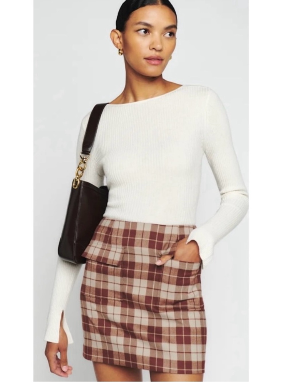 Reformation Janis Brown Plaid Mini Skirt 8